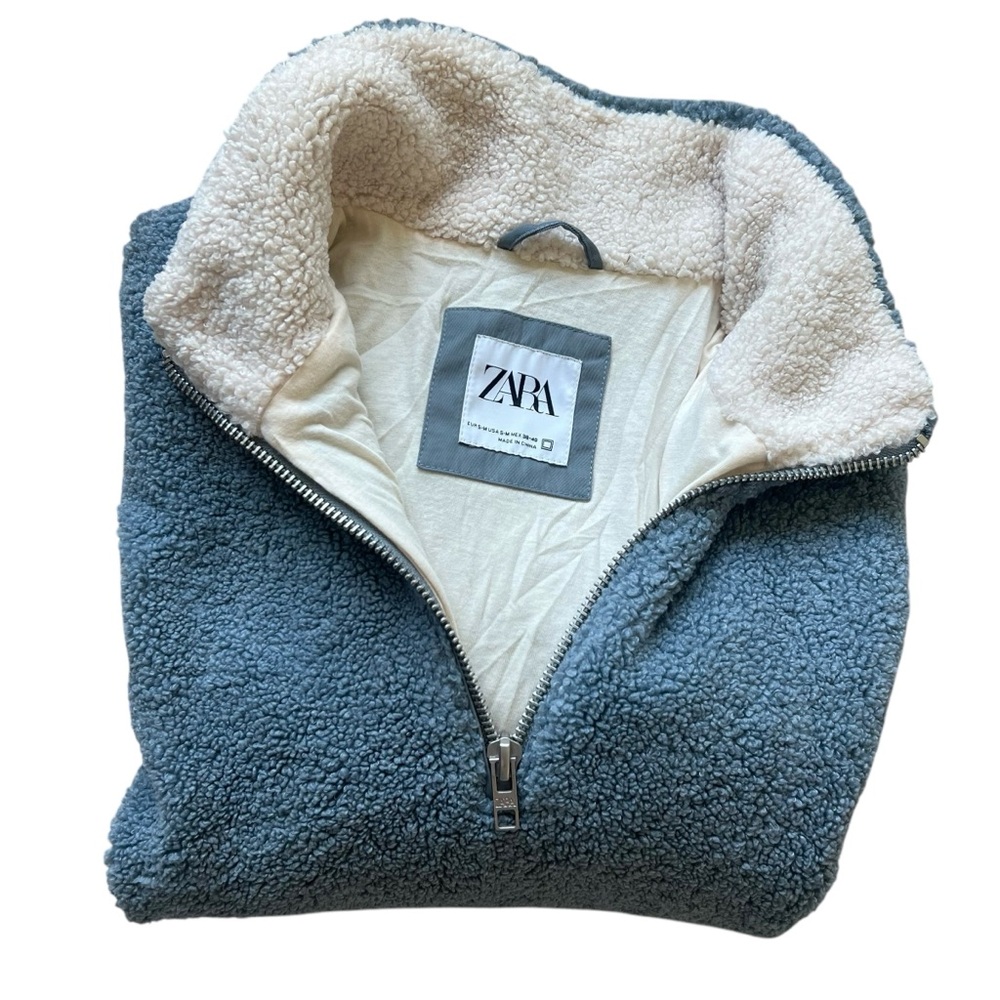 ZARA Faux Shearling Quarter Zip Pullover Oversized Fit Size S-M